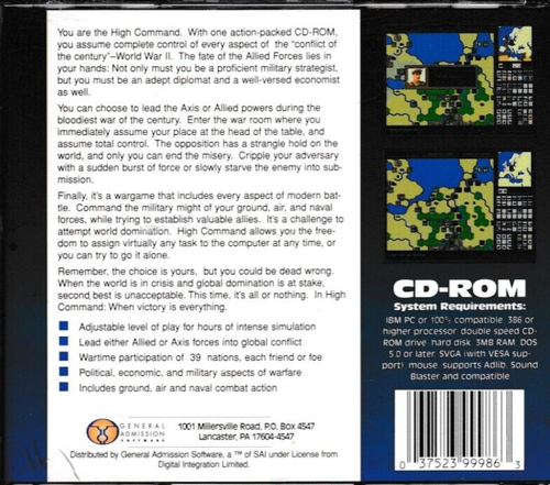 HIGH COMMAND: EUROPE 1939-'45 (PC DOS CD-ROM - Manual included - Picture 2 of 3