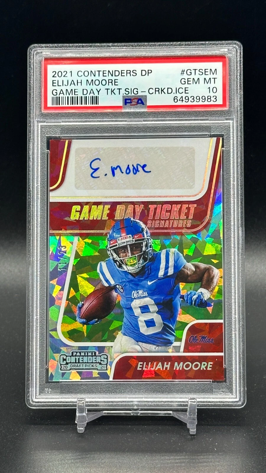 Elijah Moore Panini Contenders Draft Picks Game Day Ticket Signatures #GTSEM Cracked Ice