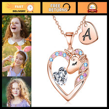 Colorful Unicorn Necklace for Girls - CZ Heart Initial Jewelry, Perfect Birthday