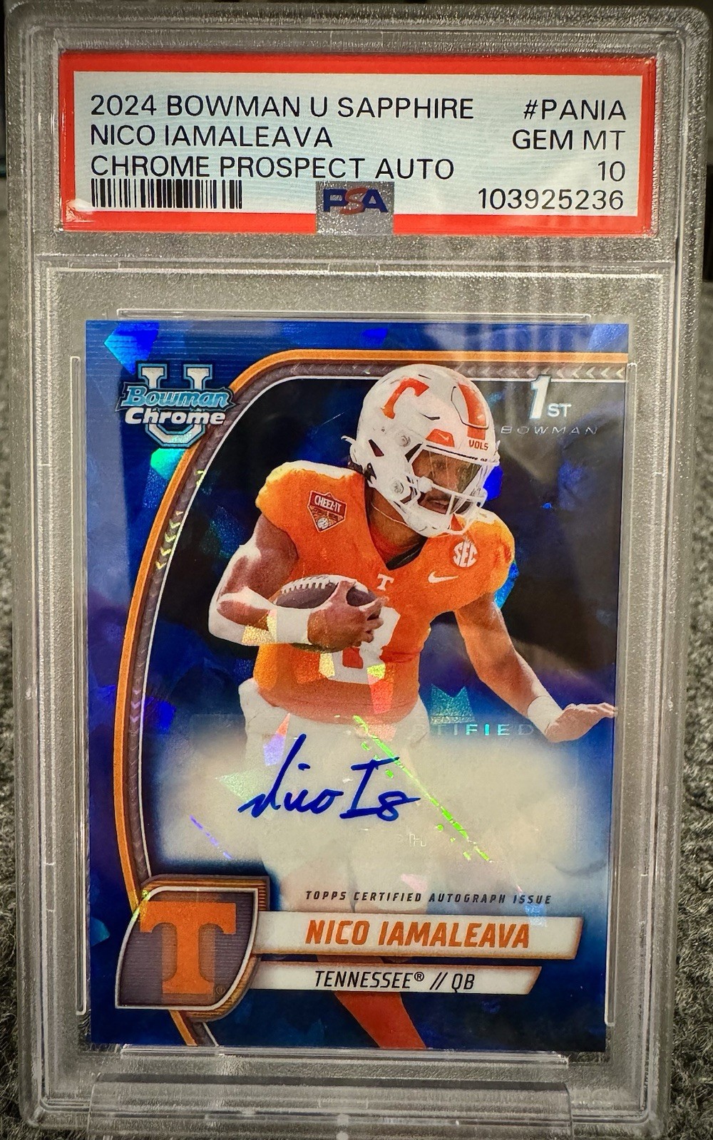 2024 Bowman Chrome U Sapphire Nico Iamaleava Blue Refractor RC Auto PSA 10 SSP