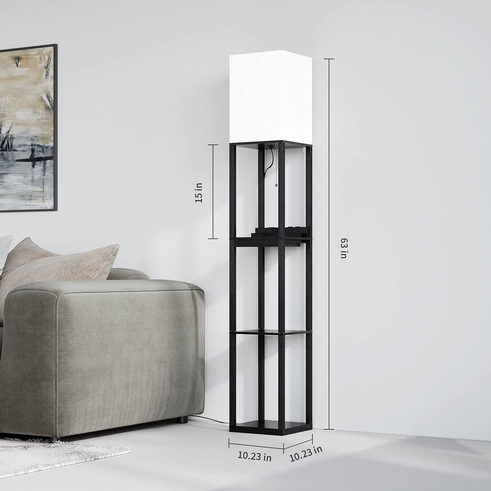 Floor Lamp with Shelves,Modern Dimmable Solid Wood Standing Lamp with 1 Drawe... thumbnail 7