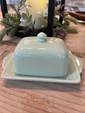 Anthropology Biscuit Ceramic Half Stick Butter Dish Green-6”x4”