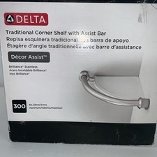 Delta Corner Shelf with Assist Grab Bar Brilliance Stainless Shower Bath
