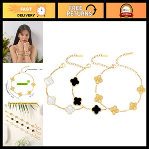 Authentic Adjustable 18K Gold Plated Four Leaf Clover Bracelet &- Lu