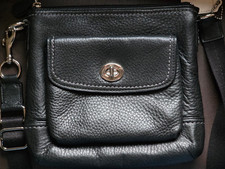 Coach Black Pebbled Leather Top Zip Turn-Lock Crossbody