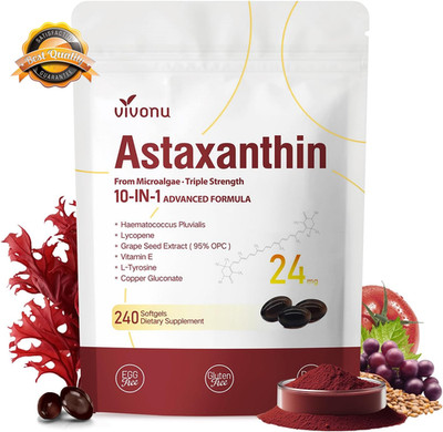 Astaxanthin Supplement 24mg Antioxidant Lycopene Grape Seed Vitamin E 120ct