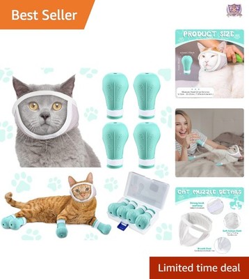 Cat Muzzle with Silicone Boots Breathable Face Guard Grooming Biting Prevention