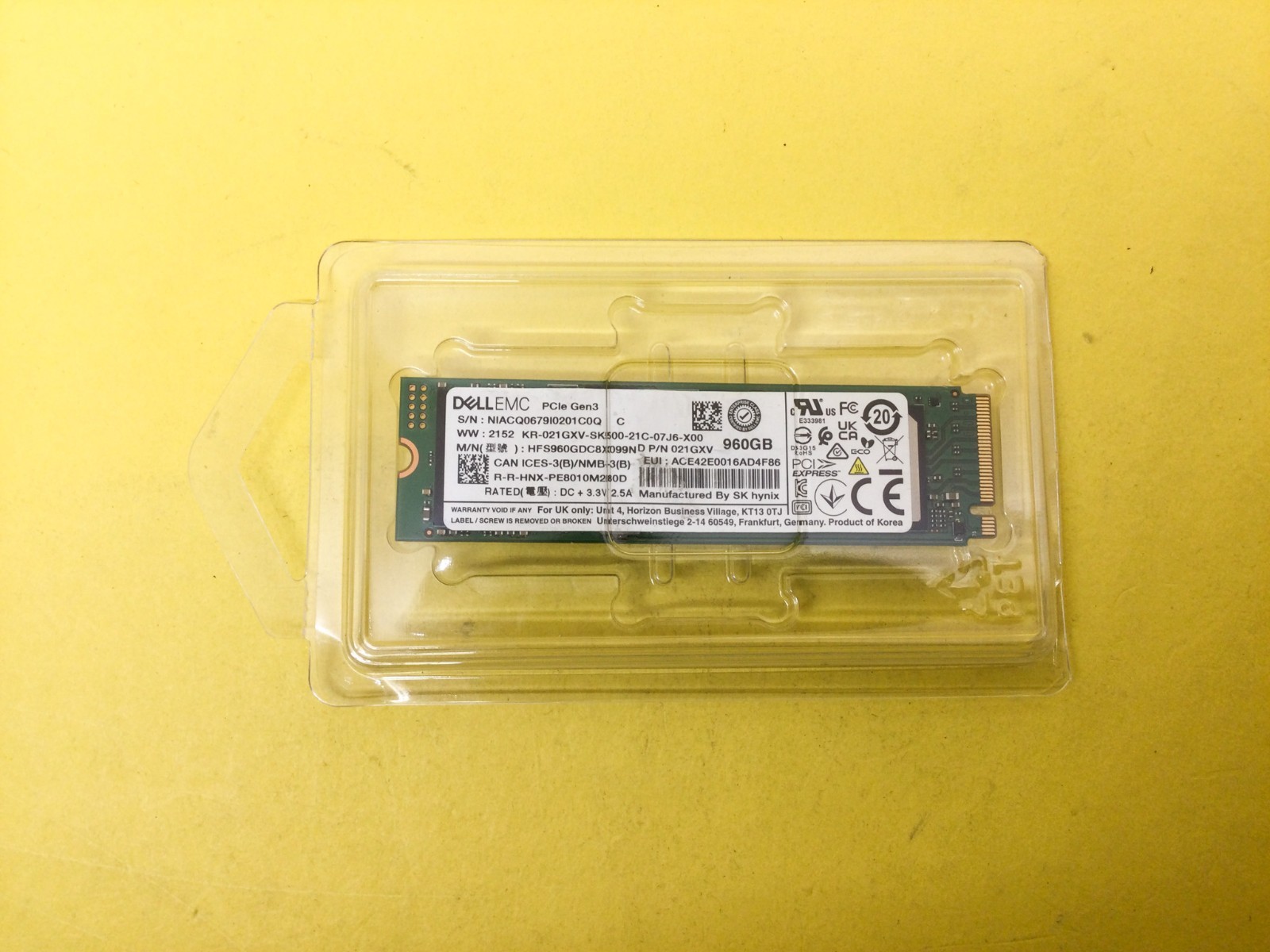 Dell Hynix PE8010 960GB NVMe PCIe Gen3 M.2 2280 SSD HFS960GDC8X099N 21GXV