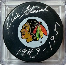 Vic Stasiuk autographed Chicago Blackhawks Souvenir Puck / DLA COA