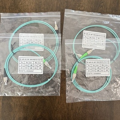 4 Pack FC/APC to FC/APC OM3 Multimode Fiber Patch Cable | Simplex 3.0mm 1M