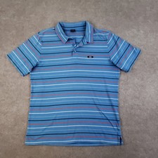 Oakley Polo Shirt Mens Medium Blue Striped Short Sleeve Golf Performance Casual