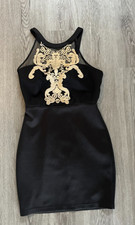 Forever 21 Black & Gold Embroidered Mini Holiday Bodycon Dress, Size M