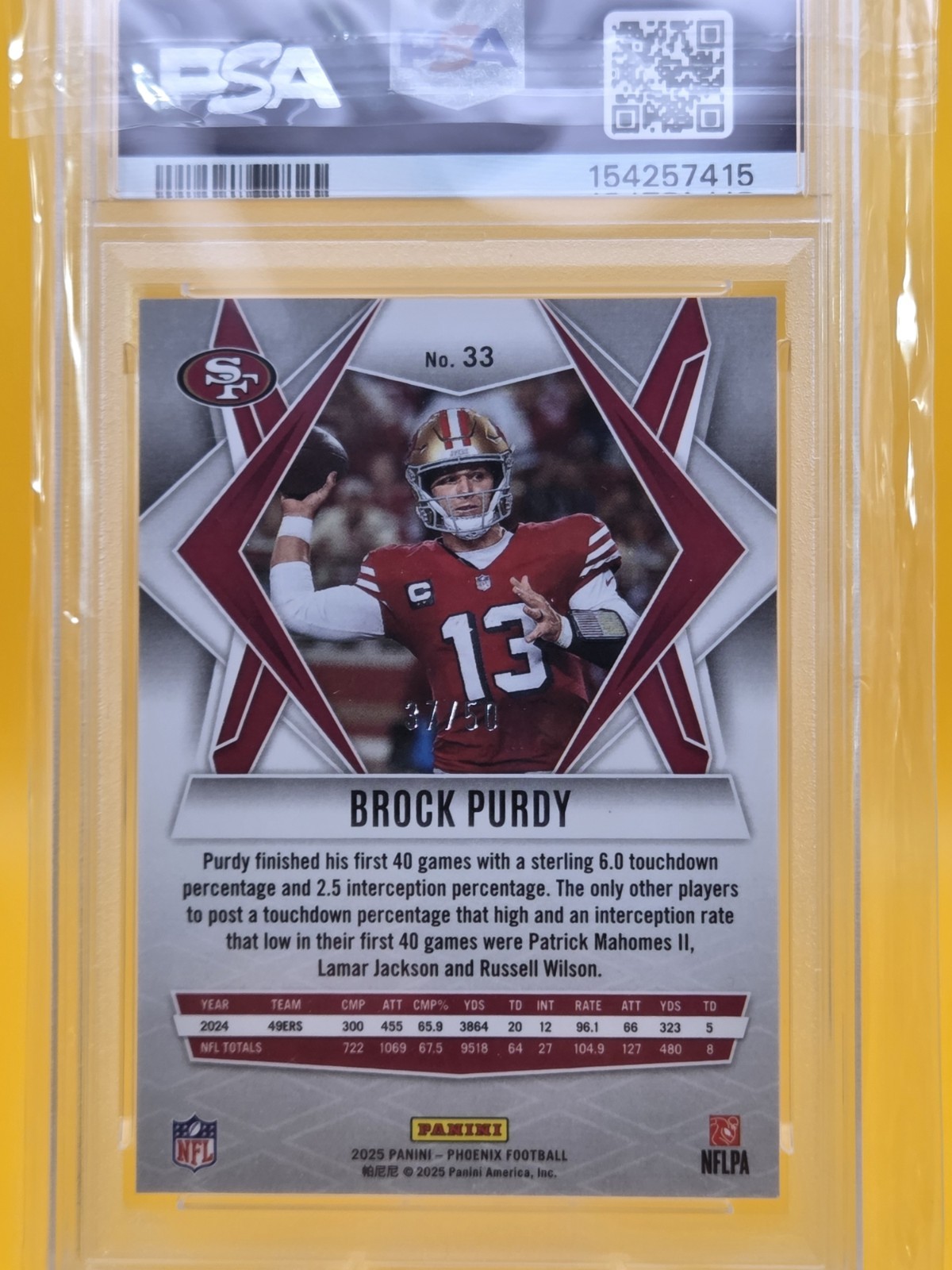 Panini 2025 Phoenix Brock Purdy Bronze Winter #33 PSA 9 154257415 view 4