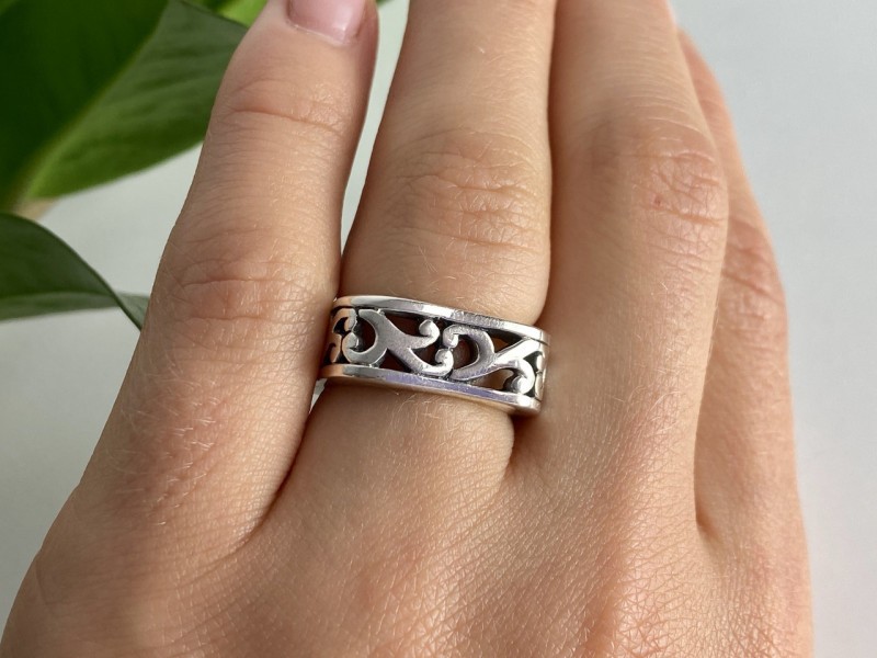 925 Sterling Silver Square Openwork Ring Size 6.5 - image 5