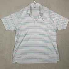 Peter Millar Polo Shirt Mens XL Blue Pink Striped Palm Tree 1911 Cotton Golf