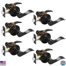Probrico 6-Pack Black Wave Door Levers - Reversible Passage Handles for Doors