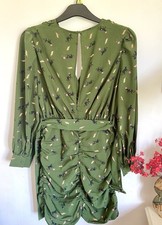 ASOS Design Mini Green Dress With Ruffle Details And Belt, Size 10