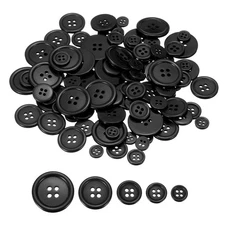 100 Pcs Resin Round Buttons, 4 Holes Sewing Snaps, Black (Assorted Size)