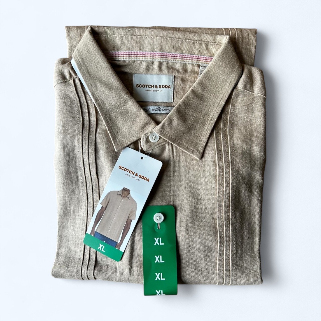 Scotch & soda Men's Short Sleeve Woven Shirt Tan Size XL