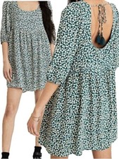 American Eagle Daisy Floral Babydoll Dress Size Small Green Scoop A-Line Mini