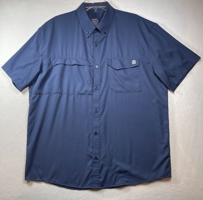 HUK Tide Point Short Sleeve Button-Down Performance Fishing Shirt Men's Size XL