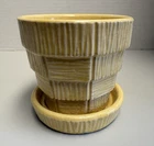 McCOY Yellow Pot Planter w/ Attached Saucer Basketweave VINTAGE No chips/cracks