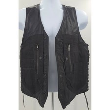 USA Bikers Dream Apparel Black Leather Vest with Harley Davidson Patch Size 36