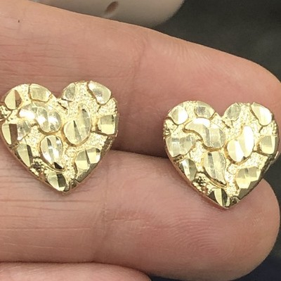 14KT GELBGOLD NUGGETS HERZ OHRSTECKER GRÖSSE 14X13mm (Groschen) GEWICHT 2g  
