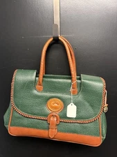 Dooney & Bourke Ladies 90s Vintage Hunter Green Brown Satchel Shoulder Bag