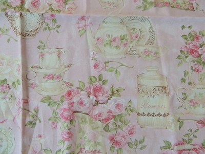RARE Vtg Tea For Two Ro Gregg Northcott Roses Pink  Cotton Fabric Victorian 18''