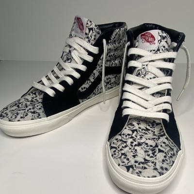 VANS Sk8-Hi Men's High Top Lace-Up Sneakers Black/White Skull Print