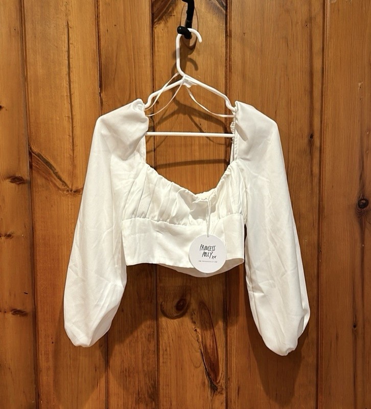 Princess Polly Ariah Long Sleeve Crop Top White Women’s Size 6 Top NWT