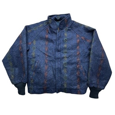 Vintage Walls Mountain Aztec Western Southwestern Bomber Jacket Mens XL Blue Zip