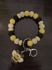 Beaded Keychain Silicone Key Ring Wristlet Black Yellow Bumblebee Print ColorNew