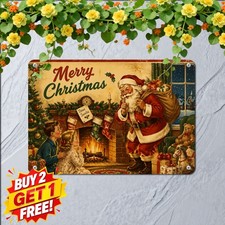 Santa Claus Christmas Theme Metal Sign Holiday Winter Festive Tin Plaque 8x12