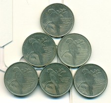 6 - 200 PESO COINS w/ PARROT from COLOMBIA (2012, 2013, 2014, 2015, 2016 & 2017)