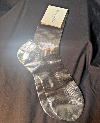 Maria La Rosa Hand made One Ribbed Laminated Platino Silk Socks Metallic