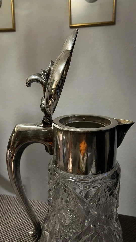 Jugendstil Claret Jug –Handgeschliffenes Bleikristall versilberte Montur um 1900 - Bild 4 von 4