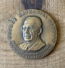 Vintage 1892-1952 Norton Co George Jeppson 60th Anniversary Bronze Medal Award