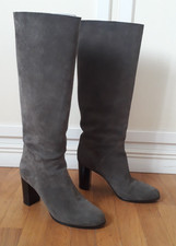 SERGIO ROSSI stivali con tacco largo grigi in camoscio n. 39 a tubo pelle donna
