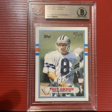 1989 Topps Traded Troy Aikman Autograph Rookie Card 45/1989 BECKETT AUTHENTIC . rookie card picture