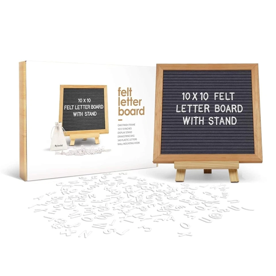 Felt Letter Board 10x10 Inch Gray Sign with 340 Letters Stand Wall Mount - Image 3 of 4
