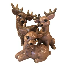 Vintage 1988 Trio Reindeer Studio Ceramic Kimble Mold Brown Gold Different Poses