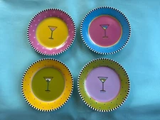SET (4) Outta Hand, Amy Hetrick 7 5/8" Salad Dessert Plates. Martini Cocktail 