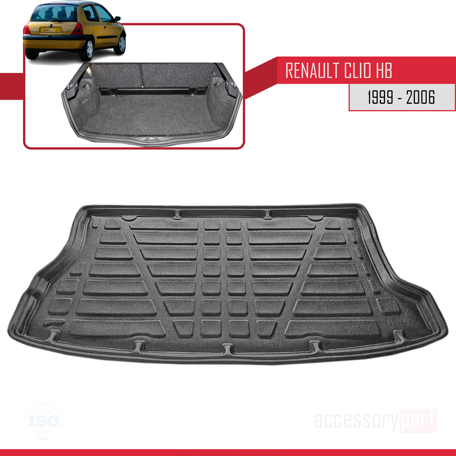 Tapis de coffre pour Renault Clio 2000-2005 imperméable et flexible noir - 3