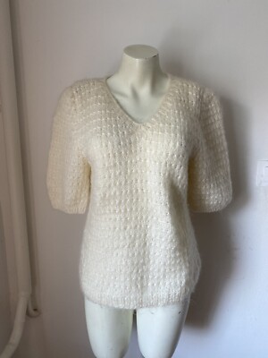 Vintage Puffärmel Pullover Creme Gr. M Strick Sk41
