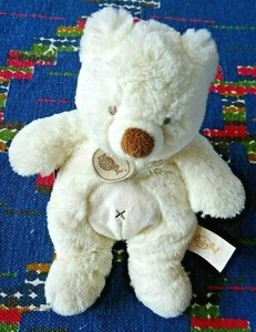 Jb5 Doudou Peluche Baby Nat Ours Blanc Croix Nombril Marron 25 Cm Etat Neuf Ebay