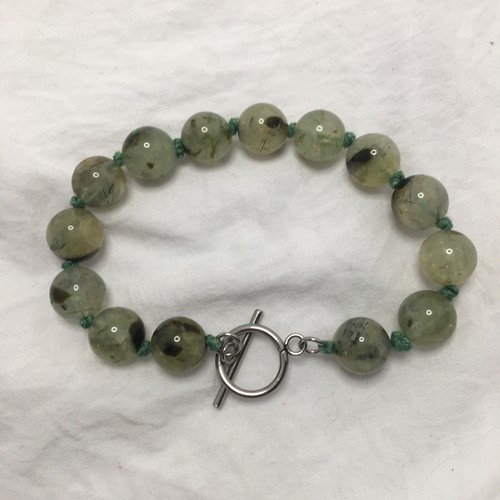 Handmade Prenite Knotted Silk Thread Stainless Steel Toggle Bracelet 9.5" Green - Picture 2 of 5