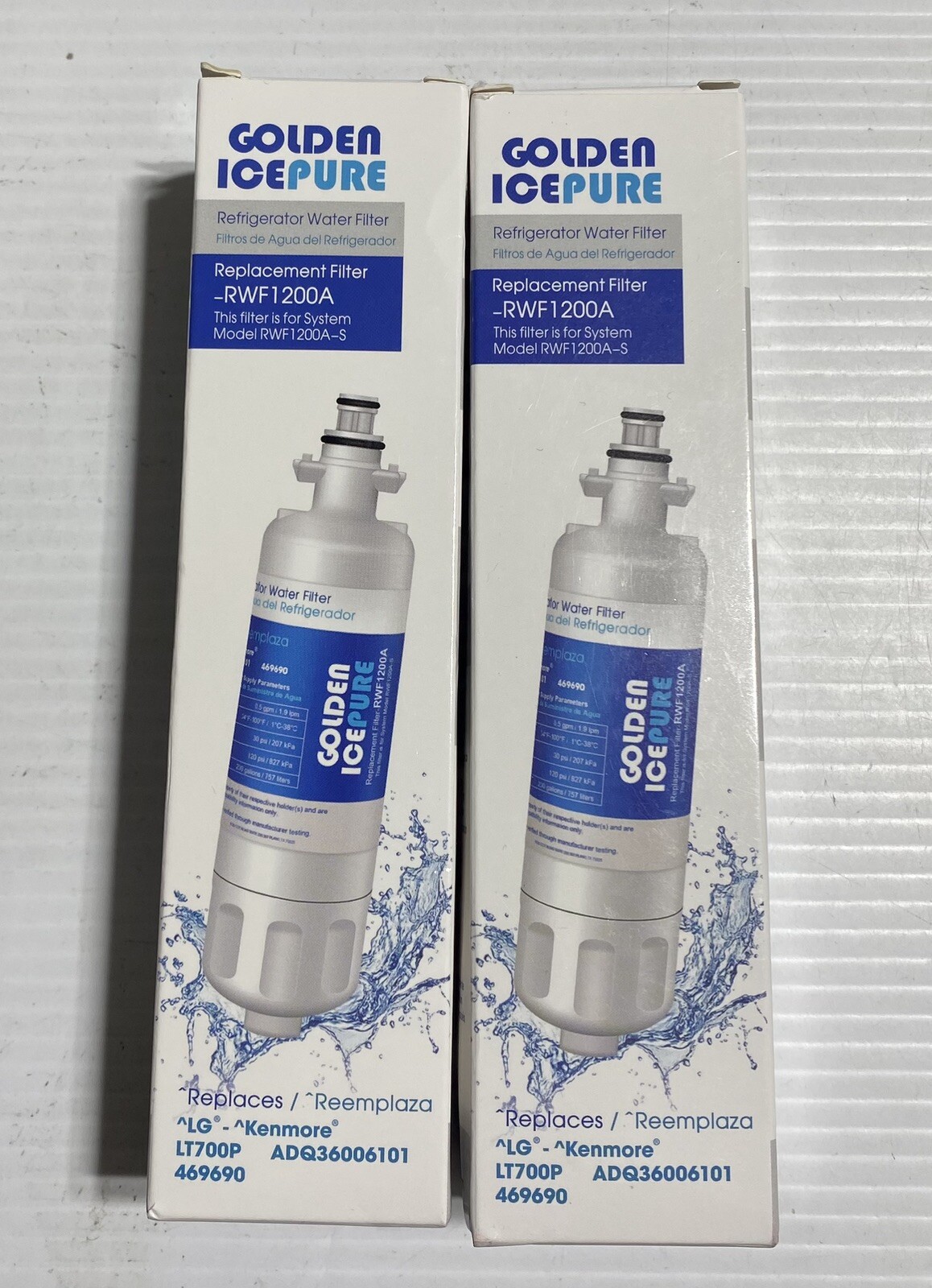 2 New Icepure 469690 Replacement Refrigerator Water Filter RWF1200A L G ...