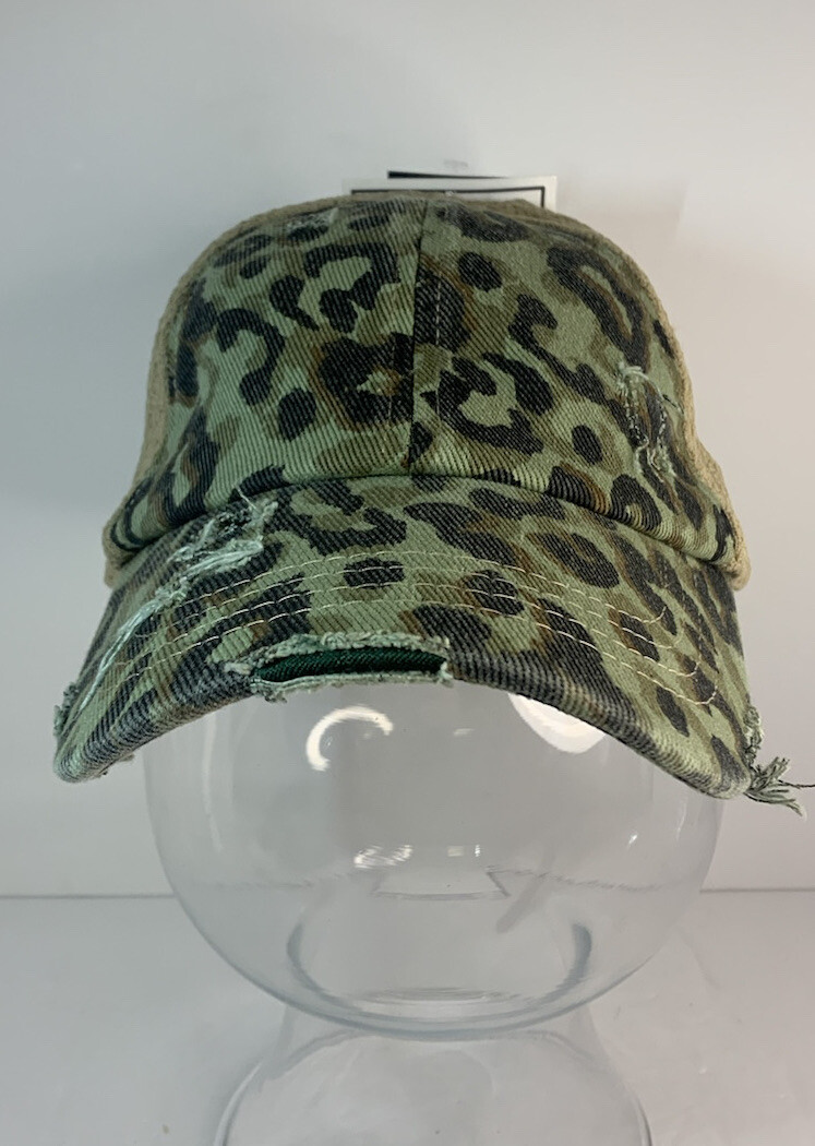 C.C. Berretto pony vintage stampa leopardata invecchiata sportiva con retro in maglia nuovo con etichette